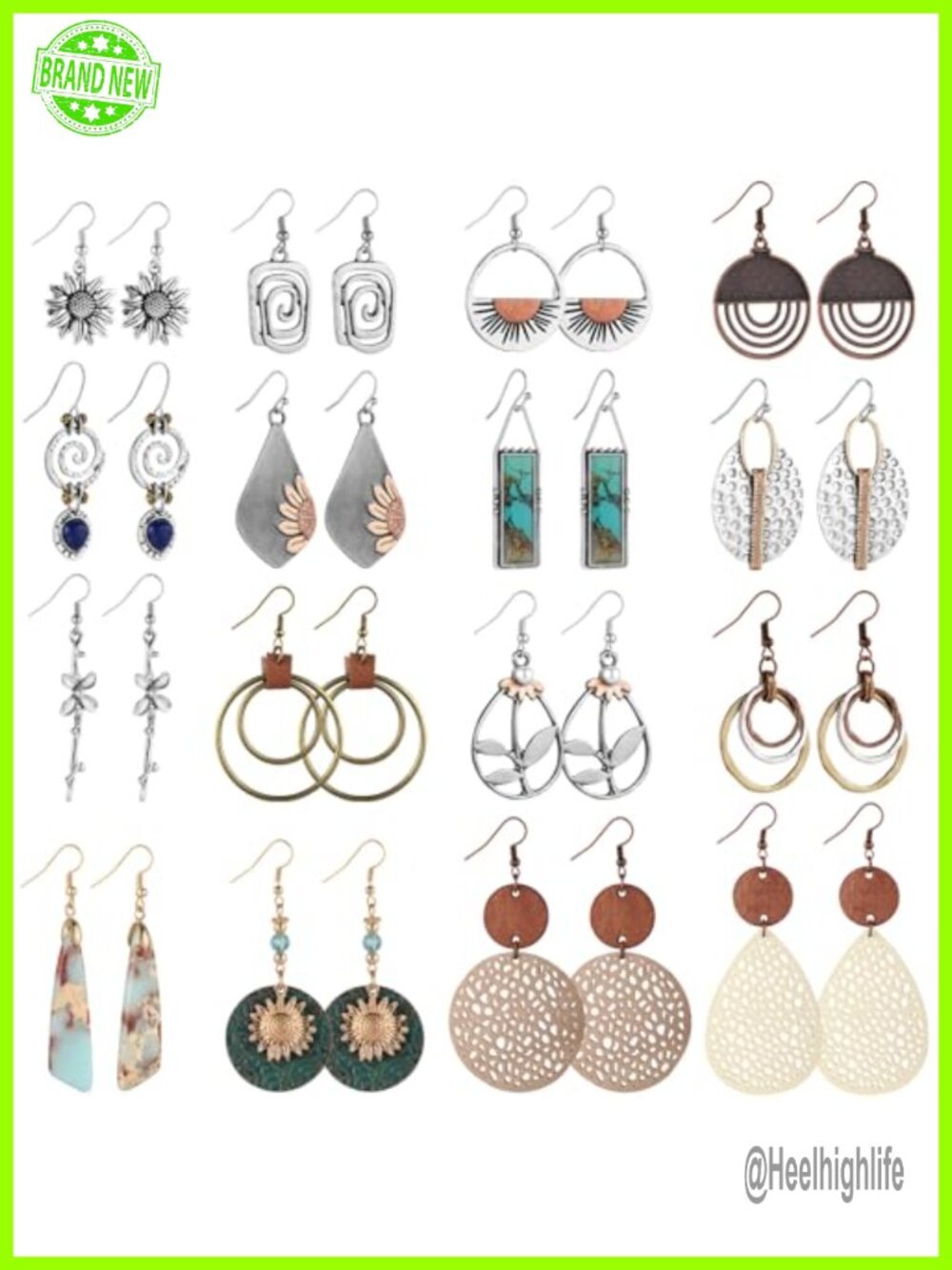 16 Pairs Boho Dangle Earrings Wood Leather Alloy Women Trendy